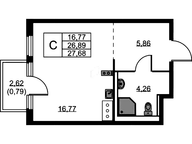 Квартира студия 27.68 м², 4/11 эт., ЖК «Новое Колпино»